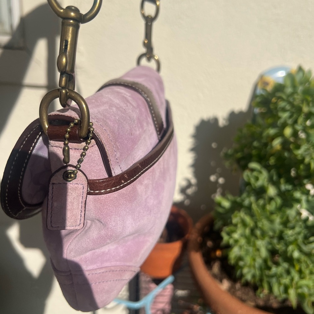 Coach Lavender Suede Crossbody with Brown Leather Trim - Picture 4 of 13